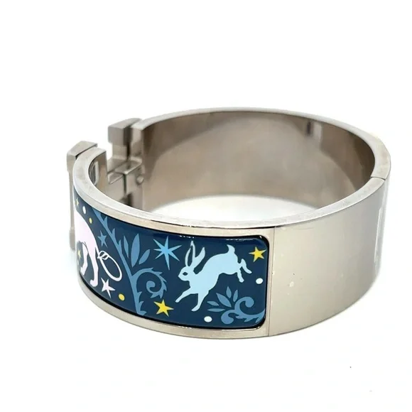 Hermes Wide Clic H Blue Enamel RGH Sous Le Charme Bangle Bracelet Birkin - Picture 6 of 10